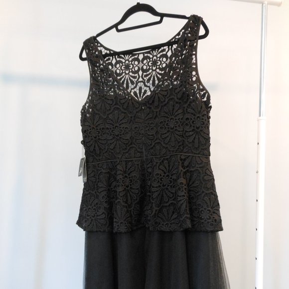 Adrianna Papell Black Lace Peplum Party Dress - Size 16 - Picture 9 of 10